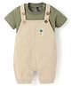 Little Kangaroos 100% Cotton Dungaree with Half Sleeves T-Shirt Tree Embroidered - Beige & Green