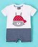 Little Kangaroos 100% Cotton Half Sleeves Striped Romper With Kitty Embroidery- White