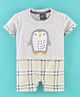 Little Kangaroos 100% Cotton Half Sleeves Checked Romper With Penguin Embroidery- Yellow & Grey