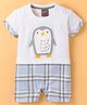 Little Kangaroos 100% Cotton Half Sleeves Checked Romper with Penguin Embroidery - Sky Blue