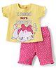 Babyhug Cotton Half Sleeves Capri Night Suit Kitty & Dot Print- Yellow & Pink