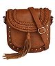 lycheebags Women PU Sling Bag with Beading - Brown