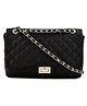 lycheebags PU Quilted Sling Bag with Chain - Black