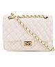 lycheebags PU Quilted Sling Bag with Chain - White