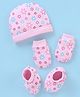 Babyhug Cotton Floral Print Cap Mittens & Booties Set  Pink Pro - Diameter 14cm