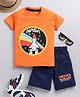 Little Marine Half Sleeves Nasa  Space Theme Printed Tee With Shorts  -Orange