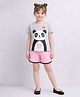 Little Marine Half Sleeves Panda Printed Candy Striped Tee With Side Taped Shorts - Grey