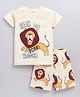 Little Marine Half Sleeves Hear Me Roar Lion Printed Tee With Coordinating Shorts  - Cream Yellow