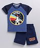 Little Marine Space Theme Raglan Half Sleeves Nasa Space Rocket Printed Tee With Coordinating Shorts - Blue