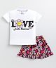 Little Marine Half Sleeves Love Forever Tee With Seamless Floral Printed Flared Skirt - White