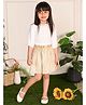 Lilpicks Couture Three Fourth Sleeves Embroidered Top With Shiny Pleated Skirt - White Golden