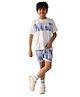 Lilpicks Couture Half Sleeves Shibori Graphic Placement Printed Tee With Coordinating Shorts - White & Blue
