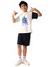 Lilpicks Couture Half Sleeves Born To Sail Boat Printed Tee With Shorts - White & Navy Blue