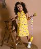 LIL PITAARA Pure Cotton Sleeveless Unicorn Printed Big Bow Applique Dress - Yellow