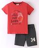 LAZY BONES Sinker Knit Half Sleeves T-Shirt & Shorts Text & Number Print - Red & Green