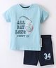 Lazy Bones Sinker Cotton Half Sleeves T-Shirt & Shorts Text Print - Blue