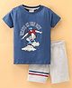 Lazy Bones Sinker Knit Half Sleeves T-Shirt & Shorts Set Skating Print - Blue & Grey