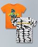 Plum Tree Pack Of 2 Half Sleeve Dinosaur Printed & Shibori Tie Dye Tees - Orange & White