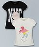 Plum Tree Pack Of 2 Cap Puffed Sleeves Unicorn & Brooklyn Glitter Printed Tops - Off White & Black