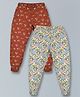 Plum Tree Pack Of 2 Seamless Ditsy Floral Printed Pants - Orange & White