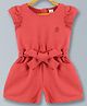 Plum Tree Short Sleeves Solid Waist Tie Up Jumpsuit - Red