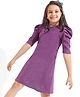 Hola Bonita Textured Fabric Puff Sleeves Party Dress - Lilac