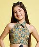 Stylo Bug Sleeveless Abstract Printed Halter Collar Neck Back Open Styled Top - Yellow