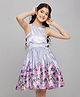 Stylo Bug Sleeveless Garden Floral Theme Bottom Hem Placement Printed Satin Party Dress - Purple