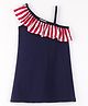 CrayonFlakes One Shoulder Sleeveless Striped & Solid Dress - Navy Blue