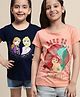 Kidsville Pack Of 2 Half Sleeves Disney Princess Anna Elsa Ariel Theme Printed Tees - Peach Navy Blue