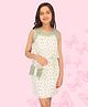 Cutecumber Sleeveless Floral Printed Dress With Sling Bag - Cream