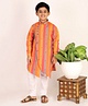 P-MARK Full Sleeves Striped & Motif Printed Cross Cut Kurta With Pyjama - Orange
