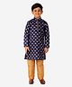 P-MARK Full Sleeves All Over Paisley Motif Printed Kurta With Pyjama - Navy Blue