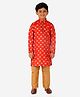 P-MARK Full Sleeves All Over Paisley Motif Printed Kurta With Pyjama - Red