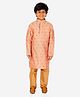 P-MARK Full Sleeves Block Motif Printed Silk Kurta Pajama Set - Peach