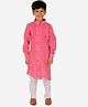 P-MARK Full Sleeves Abstract Line Self Design Kurta Pajama Set - Peach