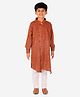 P-MARK Full Sleeves Abstract Line Self Design Kurta Pajama Set - Brown