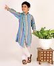 P-MARK Full Sleeves Striped & Motif Printed Cross Cut Kurta With Pyjama - Green