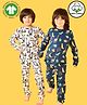 Anthrilo 100% Organic Cotton Pack Of 2 Full Sleeves Animal Theme Panda & Dinosaur Printed Night Suits - Off White & Navy Blue
