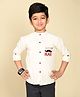 LIL PITAARA Boys Pure Cotton Full Sleeves Little Man Placement Embroidered Shirt - White