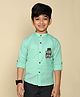 LIL PITAARA Pure Cotton Full Sleeves Handsome Dad Placement Embroidered Shirt  - Green