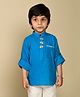LIL PITAARA Boys Pure Cotton Full Sleeves Pocket Striped Embroidered With Rainbow Button Detail Shirt - Blue