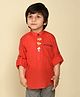 LIL PITAARA Boys Pure Cotton Full Sleeves Pocket Striped Embroidered With Animal Button Detail Shirt - Red