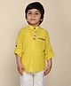 LIL PITAARA Boys Pure Cotton Full Sleeves Pocket Striped Embroidered With Train Engine Button Detail Shirt - Yellow