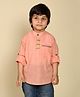 LIL PITAARA Boys Pure Cotton Full Sleeves Pocket Striped Embroidered With Bus Button Detail Shirt - Pink