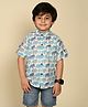 LIL PITAARA Pure Cotton Half Sleeves All Over Elephant Motif Printed Front Open Shirt - Blue