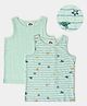 Mi Arcus 100% Cotton Pack Of 2 Sleeveless Sea Life Theme Printed Self Design Vests - Green