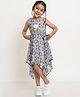 Creative Kids Sleeveless Geometric Printed High Low Dress - White & Black