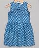 Budding Bees Sleeveless Polka Dots Printed Frilled Denim Dress - Blue