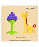 NeonateCare Giraffe Teether and Fruit Teether Baby Teether Set of 2 Soft Silicone Teether (Yellow Giraffe teether, blue Fruit teether)